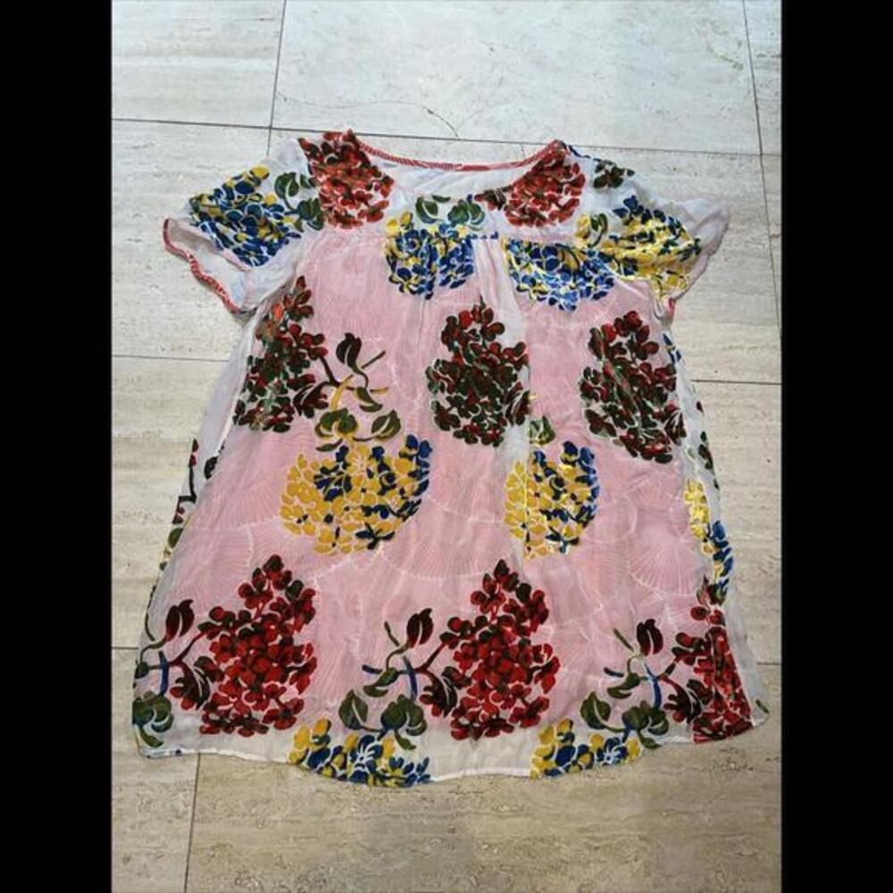 MAEVE ANTHROPOLOGIE Burnout Velvet Floral Semi Sheer Overlay‎ Top S Silk Blend